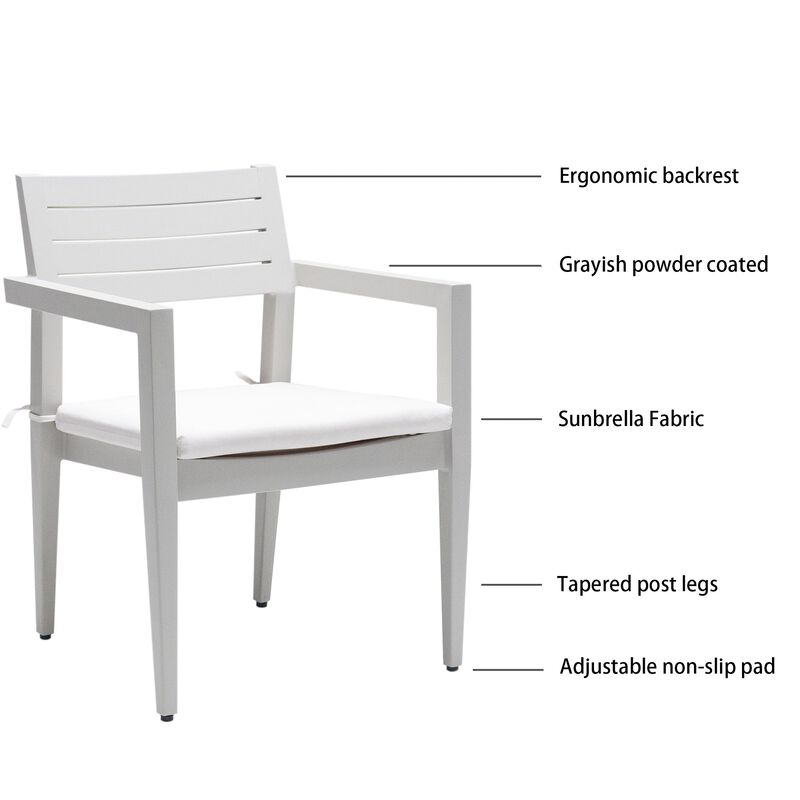 MONDAWE 4 Pieces Outdoor Patio Aluminum Stationary Dining Chairs with Outdoor-grade Sunbrella Fabric Cushions and Tapered Feet,Grayish