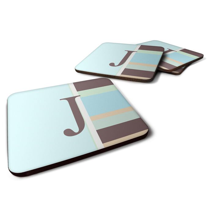 Caroline's Treasures CJ1003-JFC Monogram-Blue Stripes Foam Coasters (Set of 4), Initial Letter J, 3.5 H x 3.5 W, Multicolor