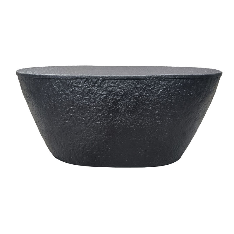 Josi 36 Inch Coffee Table, Handcrafted Hammered Design, Matte Black Sculptural Aluminum Frame - Benzara