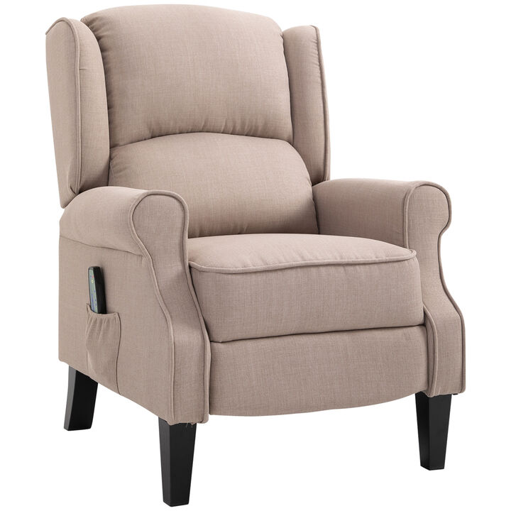HOMCOM Wingback Heated Vibrating Massage Chair, Accent Sofa Vintage Upholstered Massage Recliner Chair Push-back with Remote Controller, Beige
