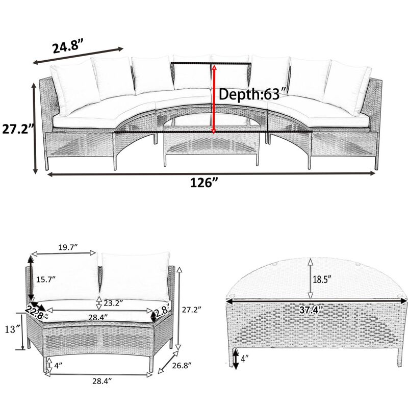 5 Pieces All-Weather PE Rattan Wicker Sofa Set Outdoor Patio Sectional Furniture Set