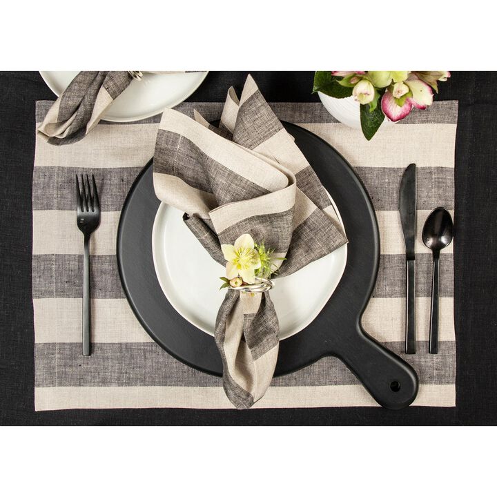 Solino Home 100% Pure Linen 14 x 19 Inch Placemats Set of 4 | Cabana Stripe