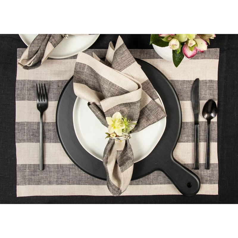 Solino Home 100% Pure Linen 14 x 19 Inch Placemats Set of 4 | Cabana Stripe
