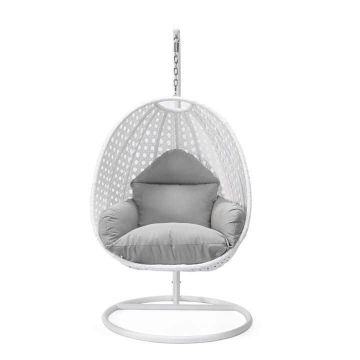 LeisureMod White Wicker Hanging Egg Swing Chair - Modern Outdoor Patio Chair for Porch, Balcony & Garden | Comfortable, Stylish, Durable