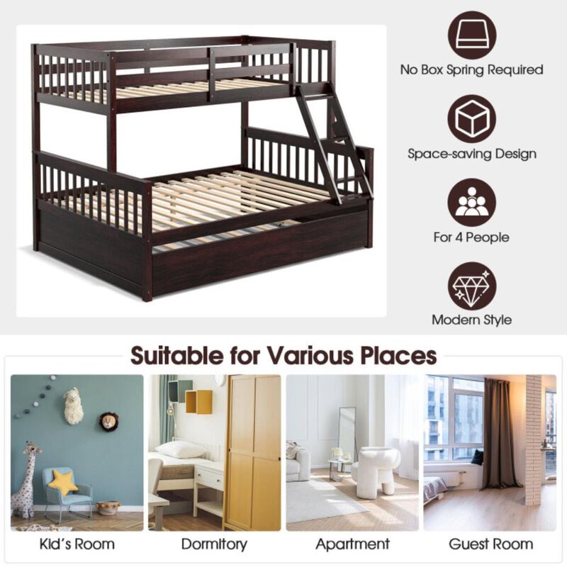 Hivvago Twin Over Full Convertible Bunk Bed with Twin Trundle
