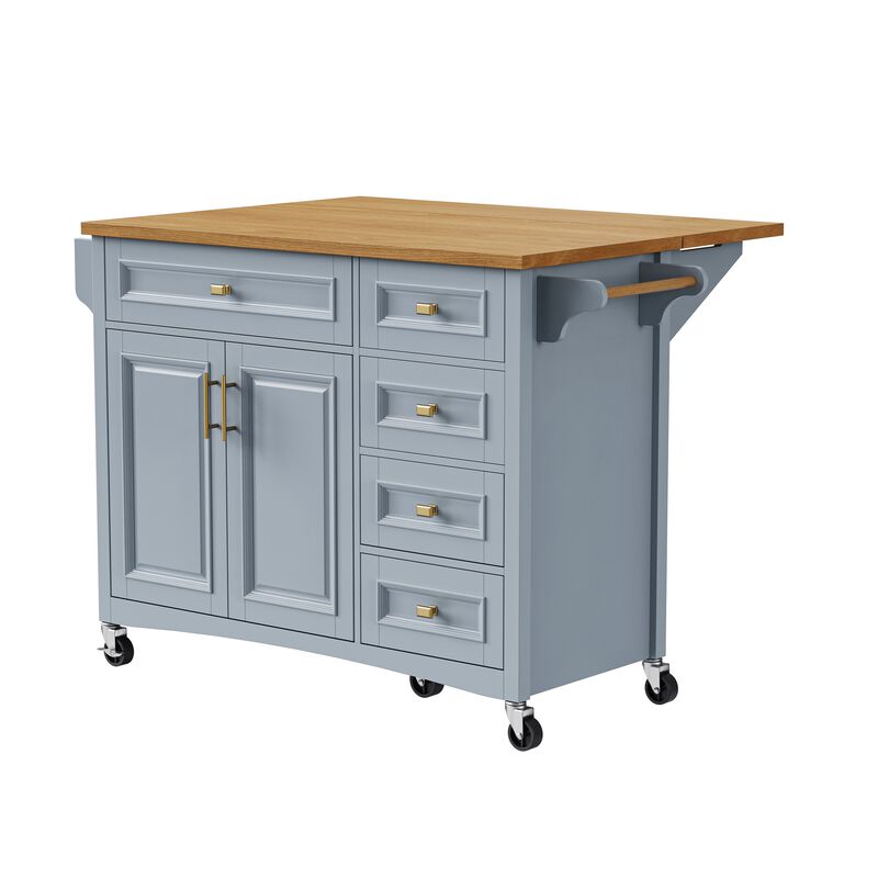 Merax Embossed Texture Kitchen Island on Wheels with Spice Rack