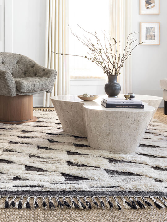 Khalid KF02 Natural/Black 18" x 18" Sample Rug