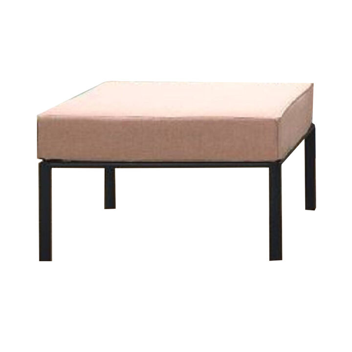 Rain 29 Inch Patio Ottoman, Sectional Design, Black Metal, Pink Fabric - Benzara