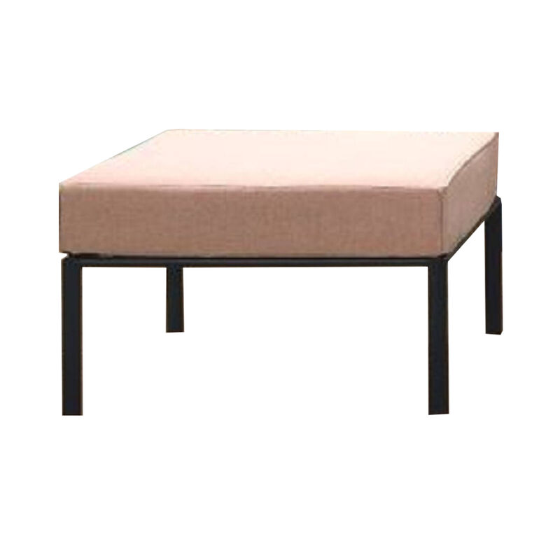 Rain 29 Inch Patio Ottoman, Sectional Design, Black Metal, Pink Fabric - Benzara