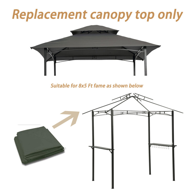 8x5FT Grill Gazebo Replacement Canopy, Double Tiered Bbq Tent Roof Top Cover