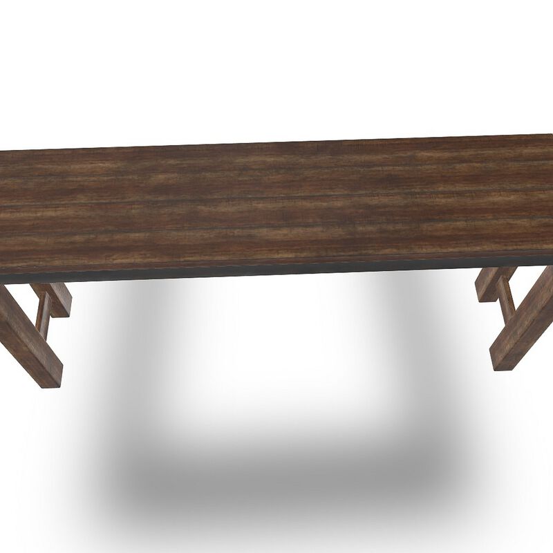 Jin Counter Height 72 Inch Long Slim Table, Distressed Brown Wood - Benzara