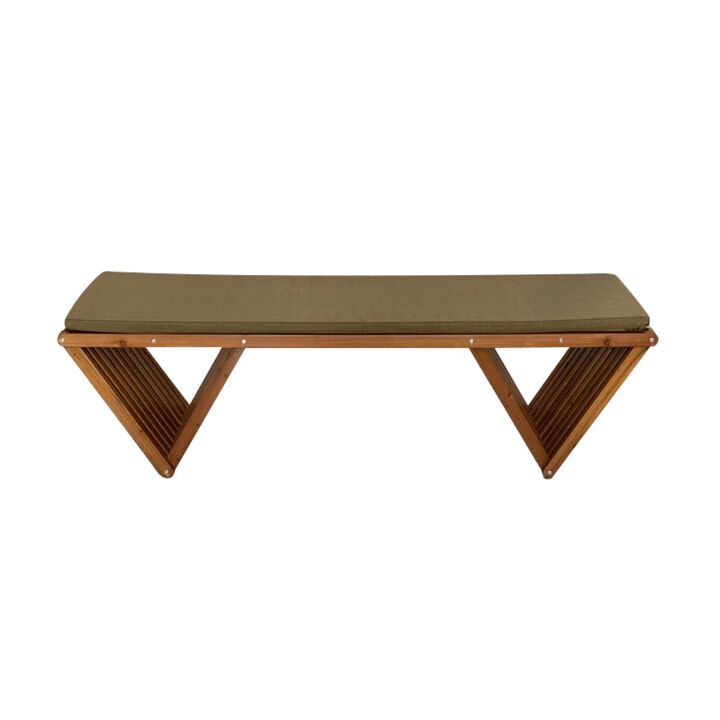 Outdoor Wooden Bench with Weatherproof Cushion, Solid Fir Wood, Coating with Wood Varnish, 2-Seater, for Patio, Porch, Yard, Garden, 62.8 inches (Teak Tone)