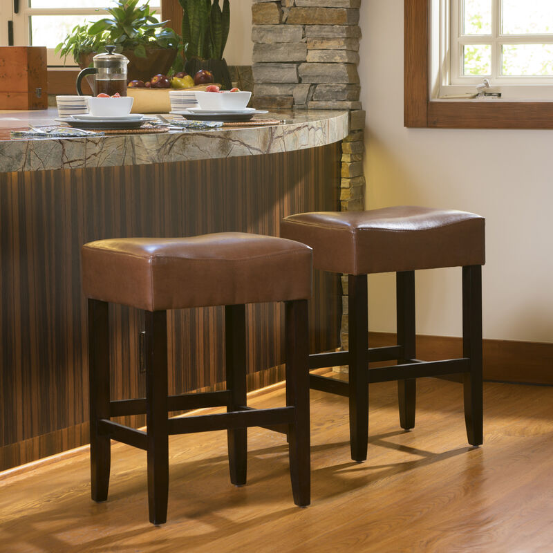 Modern Bonded Leather Transitional Counter Stools, Set of 2 (Brown)
