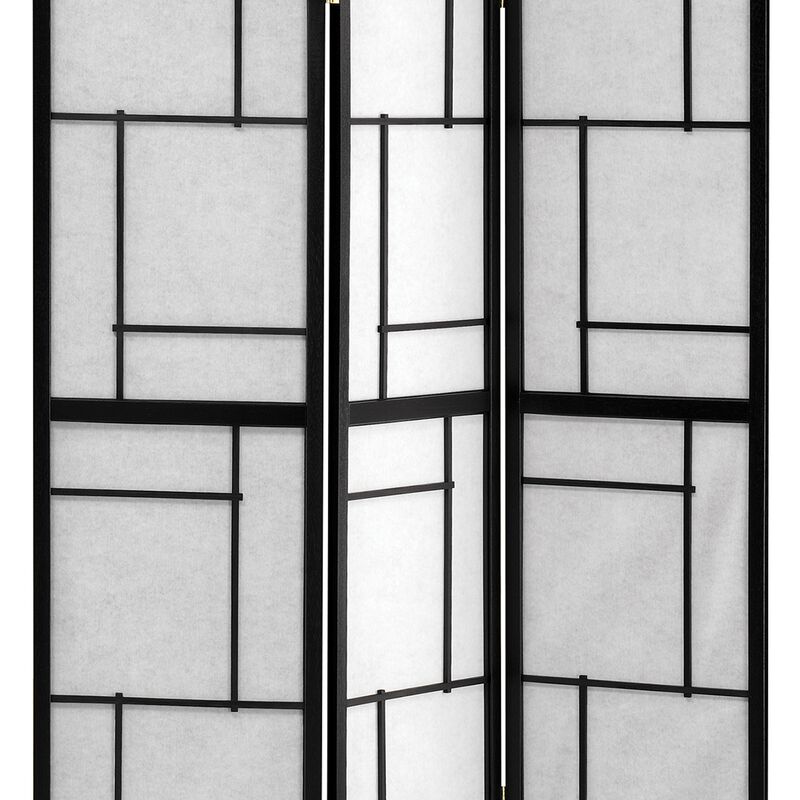 Stylish 3 Panel Wooden Folding Screen, Black-Benzara