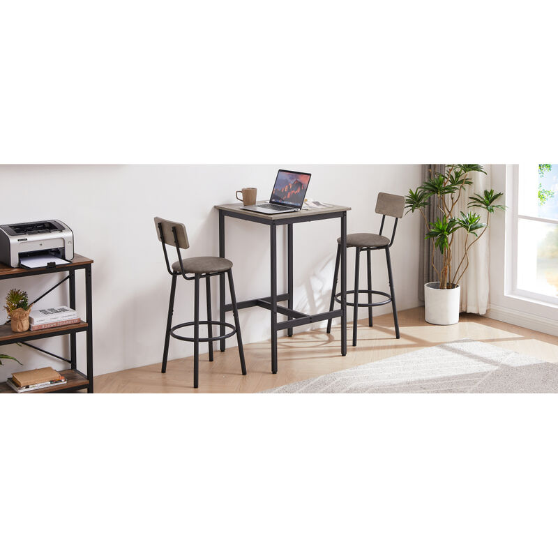 Bar Table Set With 2 Bar Stools PU Soft Seat With Backrest23.62"W X 23.62"D X 35.43