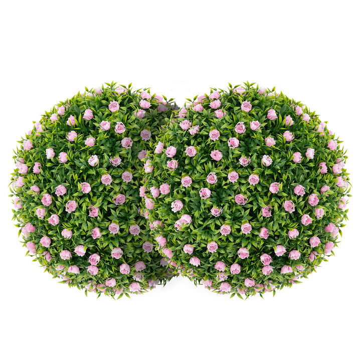 2-Piece 17.5" Artificial Topiary Balls with Faux Pink Flowers for Outdoor and Home Decor