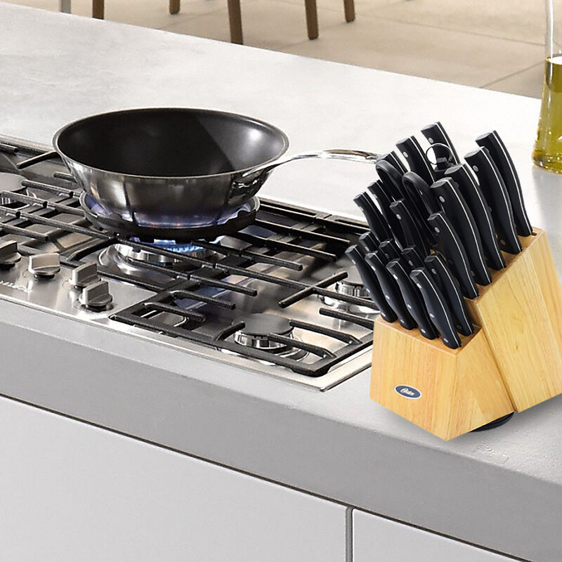 Oster Winstead 22 Piece Stainless Steel Cutlery Set with Black Handles and Wooden Block