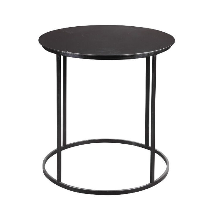 Round Metal Frame Side Table with Tubular Legs, Black - Benzara