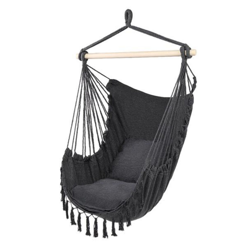 Tassel Plus Pillow Hanging Chair, Elegant Swing Chair for Porch, Patio, or Bedroom