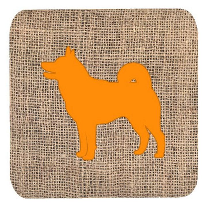 Caroline's Treasures BB1067-BL-OR-FC Shiba Inu Burlap and Orange Foam Coasters (Set of 4), 3.5 H x 3.5 W, Multicolor
