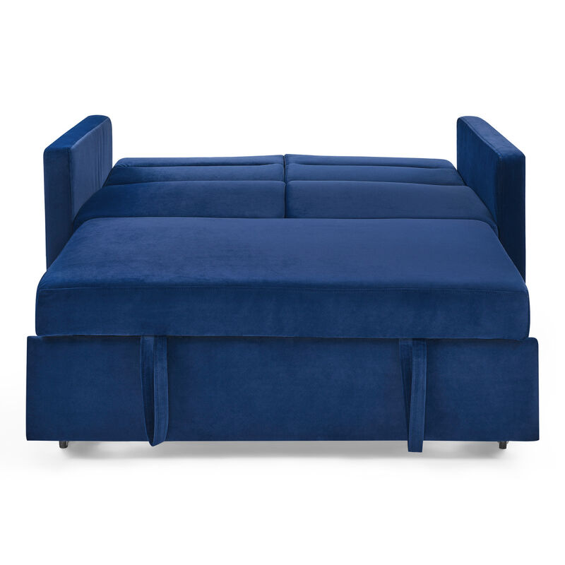 Loveseats Sofa Bed With Pull-Out Bed, Adjustable Back And Two Arm Pocket, Blue (54.5"X33" X 31.5")