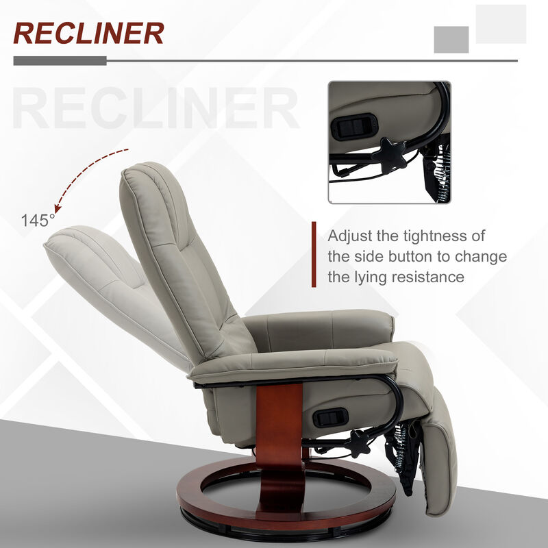 Faux Leather Reclining Lounge Chair Swivel Recliner Sofa Seat w/ Wood Base Brown