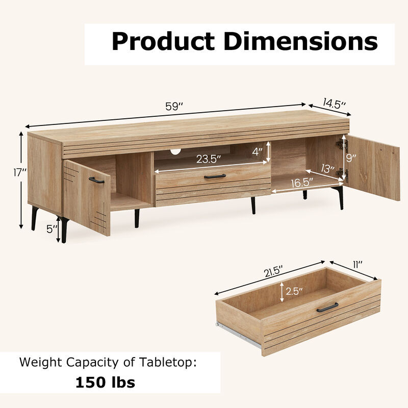 TV Stand with 2 Cabinets and Storage Drawer for Flat Screen TVs and Media Organization