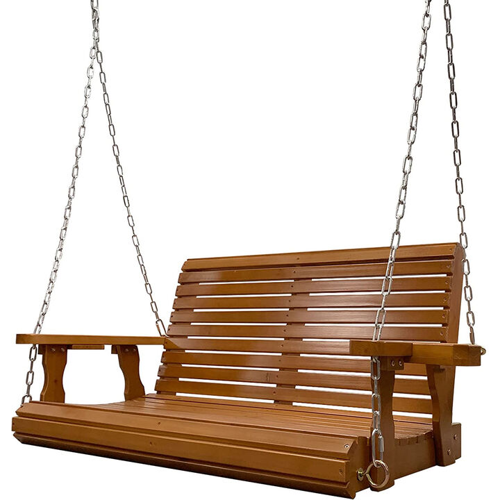 Mega Casa Wooden Porch Swing 2-Seater, Bench Swing with Cupholders, Hanging Chains and 7mm Springs, Heavy Duty 800 LBS, for Outdoor Patio Garden Yard (Brown) Mega Casa Wooden Porch Swing 2-Seater, Bench Swing with Cupholders, Hanging Chains and 7mm Springs, Heavy Duty 800 LBS, for Outdoor Patio Garden Yard (Brown)