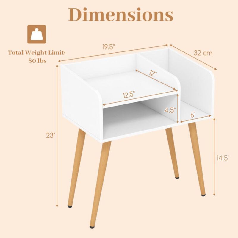 Hivvago Mid Century Modern Nightstand  with Open Shelves