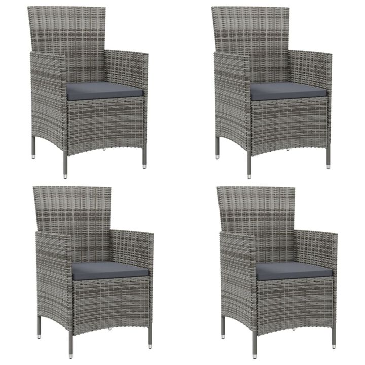 vidaXL Patio Chairs with Cushions 4 pcs Poly Rattan Gray
