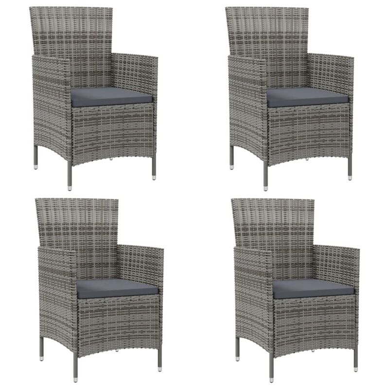 vidaXL Patio Chairs with Cushions 4 pcs Poly Rattan Gray