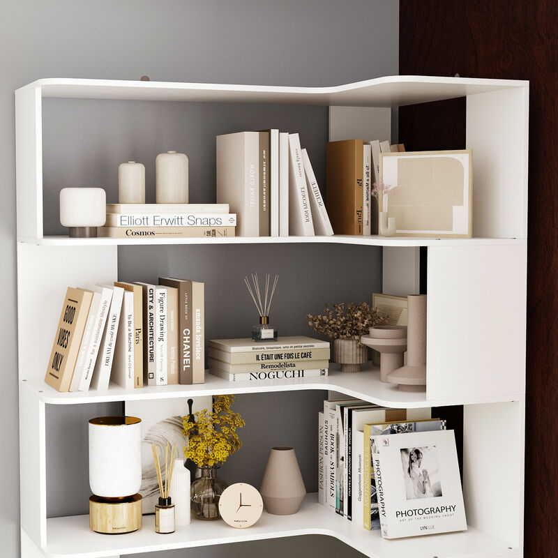 FUFU&GAGA White Mdf 6-Shelf Ladder Bookcase (35.4-in W x 81.9-in H x 23.6-in D),White