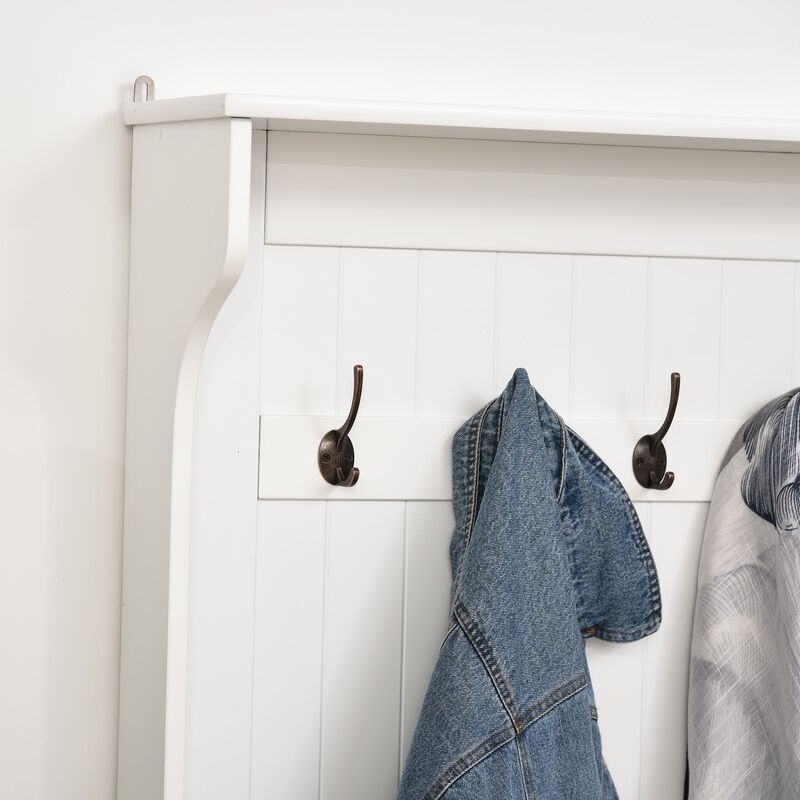 White Entryway Organizer: 3-in-1 Hall Tree with Coat Rack and Bench
