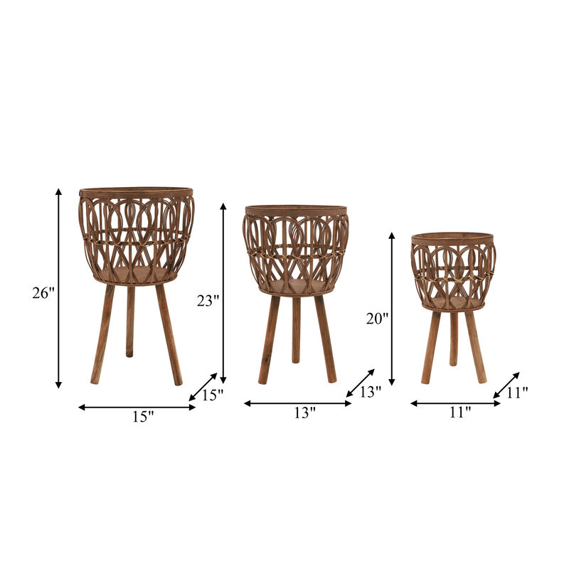 S/3 Bamboo Planters Brown
