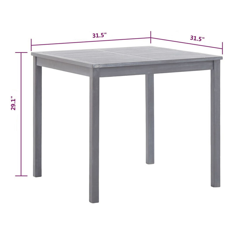 Outdoor Side End Table, 32 Inch Square Slatted Top, Sanded Gray Finish - Benzara