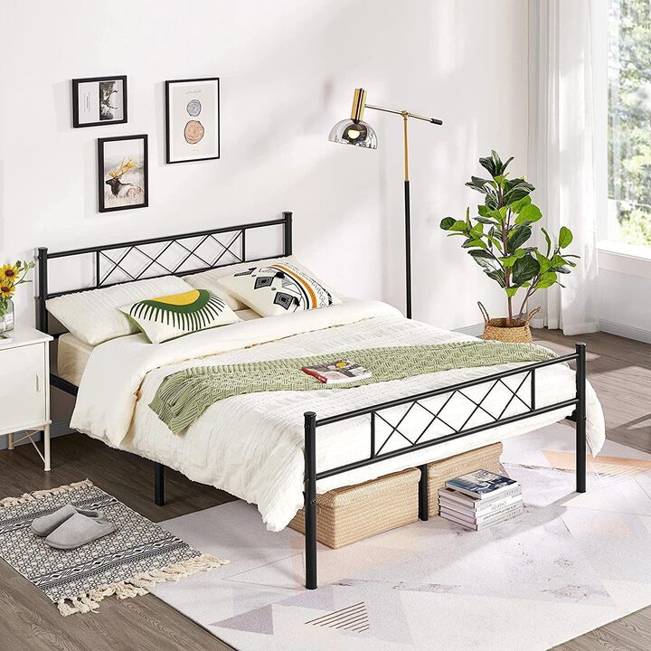 QuikFurn Full Size Traditional Powder Coated Slatted Metal Platform Bed