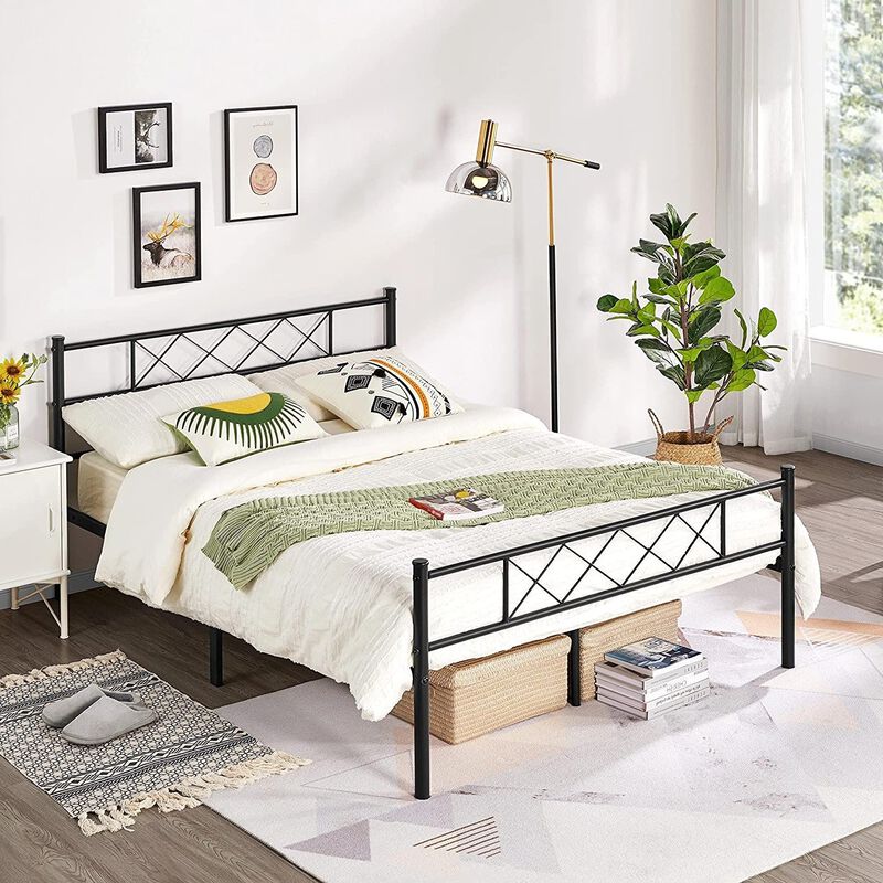 QuikFurn Full Size Traditional Powder Coated Slatted Metal Platform Bed