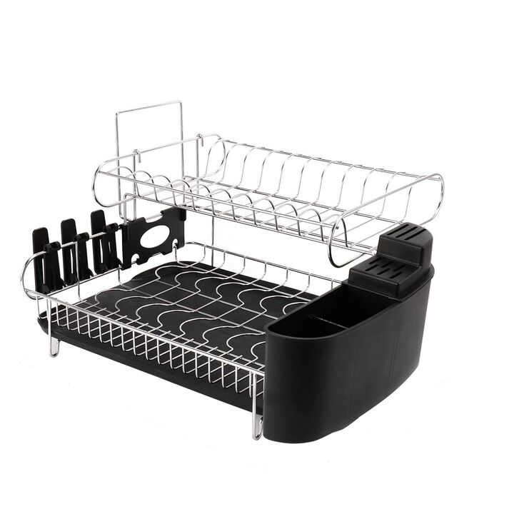 2 Tier Stainless Steel High Capacity Dish Drying Rack Set Kitchen Black