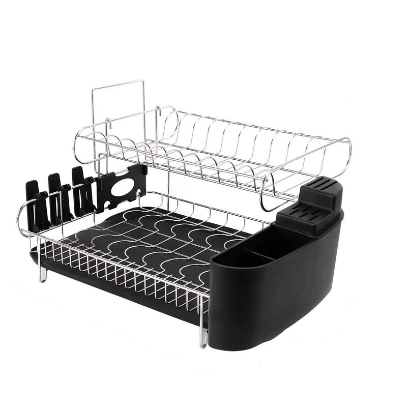 2 Tier Stainless Steel High Capacity Dish Drying Rack Set Kitchen Black