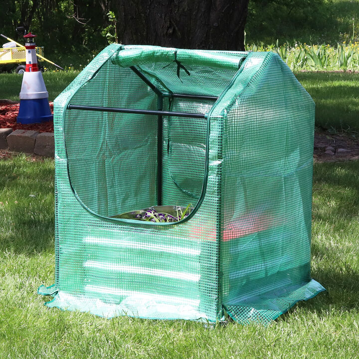 Sunnydaze Galvanized Steel Raised Bed with Greenhouse - Green - 2 ft x 2 ft