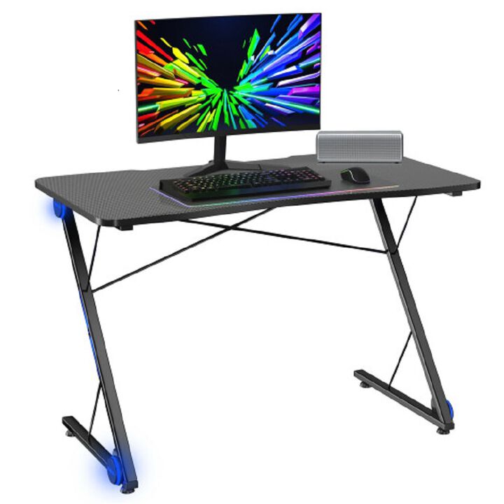 Z Shape Gaming Desk with LED Lights