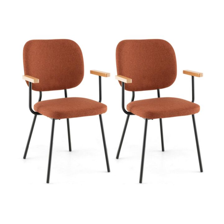 Hivvago Set of 2 Modern Fabric Dining Chairs with Armrest and Curved Backrest