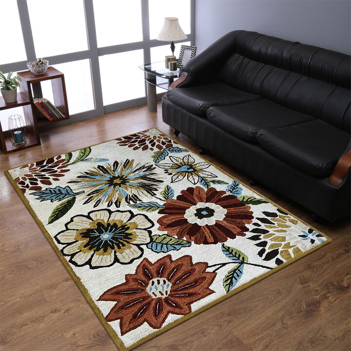RUGSOTIC CARPETS HAND TUFTED WOOL ECO-FRIENDLY AREA RUGS  - 10'x13', Rectangle Shape, Beige, Floral Modern Design, High Pile Thick Handmade Anti Skid Area Rugs for Living Room, Bed Room (K03066)