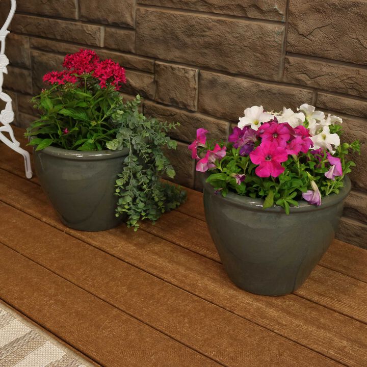 Sunnydaze Chalet Glazed Ceramic Planter - Set of 2