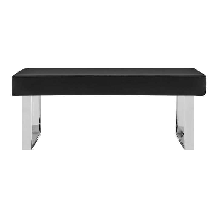 48 Inch Bench with Leatherette Padded Seat and Metal Frame, Black-Benzara