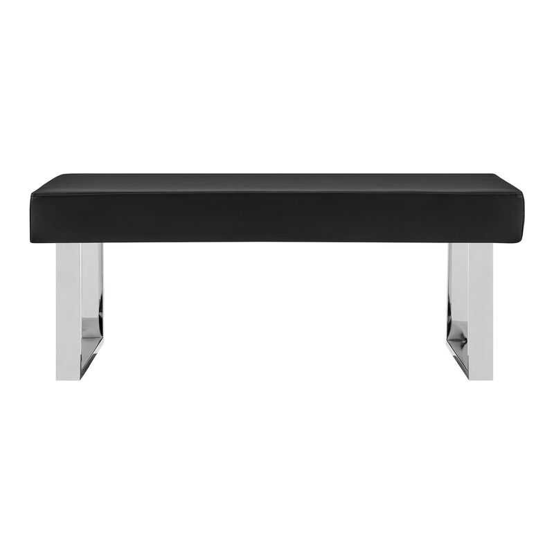 48 Inch Bench with Leatherette Padded Seat and Metal Frame, Black-Benzara