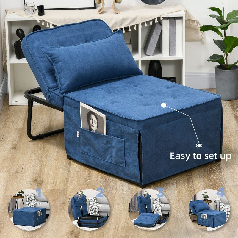 Grey & Blue Versatile Seat: 4-in-1 Convertible Ottoman Sofa Bed