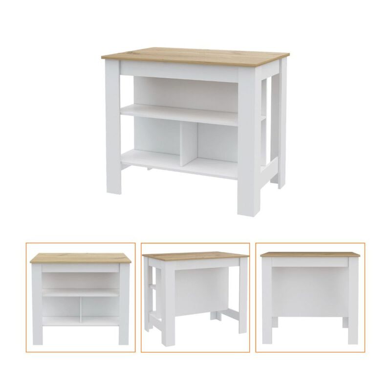 Streamdale Rockaway 3-Shelf Kitchen Island White And Light Oak