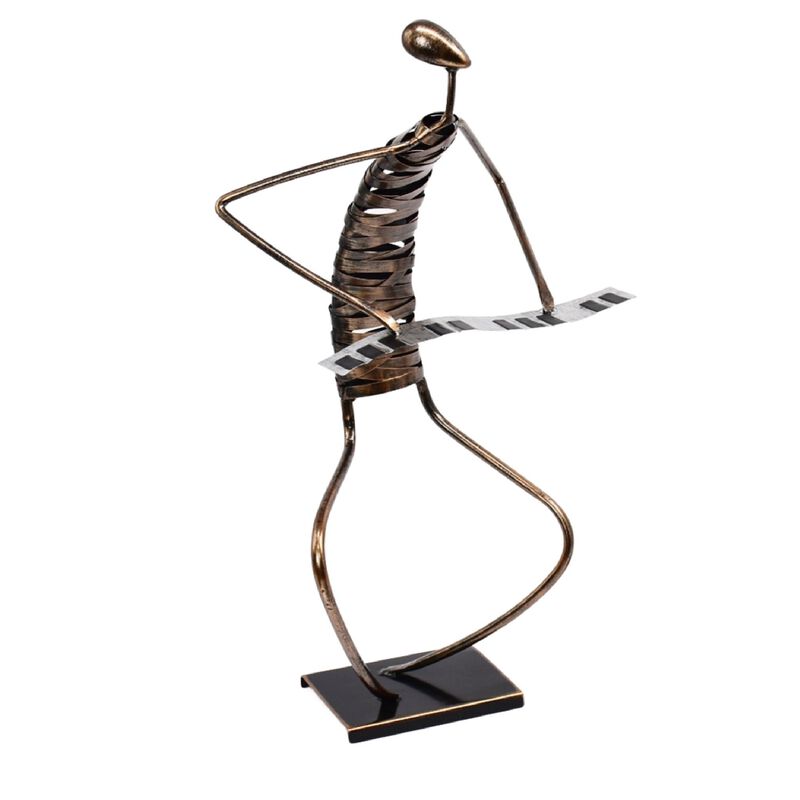 Playing Piano  Musician Brush Bronze Color Metal Sculpture