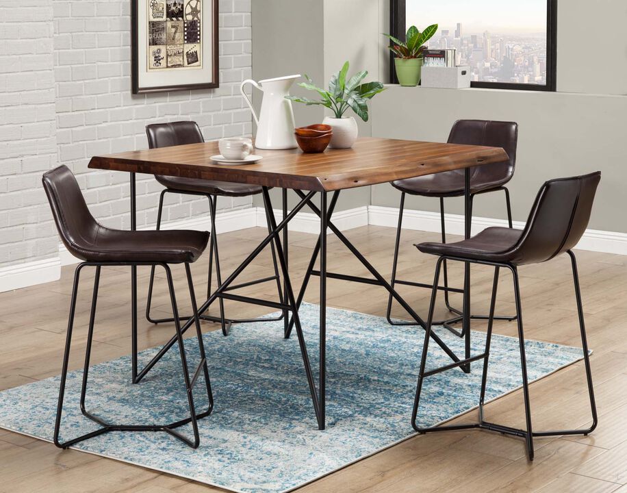Live Edge Solid Wood Pub Table w/Metal Legs, Light Walnut